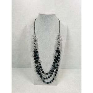 Coldwater Creek Necklace Beaded Layered Blue White Cha Cha 34" Silver Tone